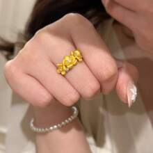 Exquisite Luxury 18K Gold Plated Flower Zirconia Adjustable Cocktail Ring For Women