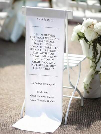 Reserved Wedding Memorial Chair Sign, Personalized Fabric Sign, Wedding Chair Banner In Memory Of Loved Ones, Custom Memorial Wedding Sign