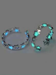 2 piezas Anillos ajustables con estrella luminosa en la oscuridad, anillos con estrella de cinco puntas luminosos, anillos significativos para usar con familia y amigos