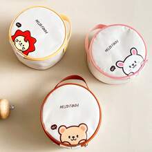 1pc Cute Kapibala & Bear Pattern Mini Lunch Bag, Portable Thermal Insulated Picnic Bag, Dustproof & Waterproof Food Container Storage Bag, Bento Lunch Box Bag, Reusable Cooler Bag, Multifunctional Handbag, Suitable For Student And Adult Use In Home, School, Dorm, Office, Outdoor Camping, Picnic, Travel, Back To School