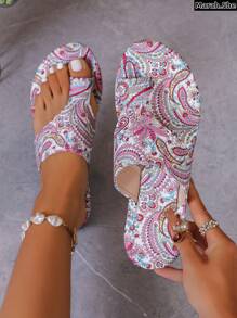 Women's Bohemian Style Sandals, Vintage Pattern Thong Flat Sandals, Retro Minimalist Flat Sandals, Casual Vacation Lightweight Flip Flops