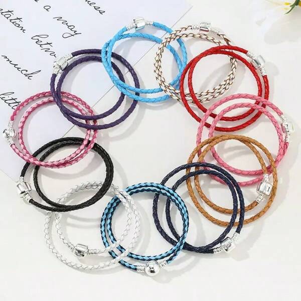 1Pc High-End Women'S Leather Round Toe Buckle Charm Leather Cord Bracelet Collection, Suitable For Daily Wear, Suitable For Charm Beads, Perfect Christmas Valentine'S Day Gift