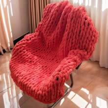 1Pc Chunky Knit Throw Blanket Measuring 40*52Inch, Made With Thumb Yarn Suitable For Arm Knitting, Knit Throw Is Perfect For Livingroom Decor Or Bohemian Styling. It Features A Thick Yarn Knit Blanket Suitable For Sofas Or Beds (Multicolor)