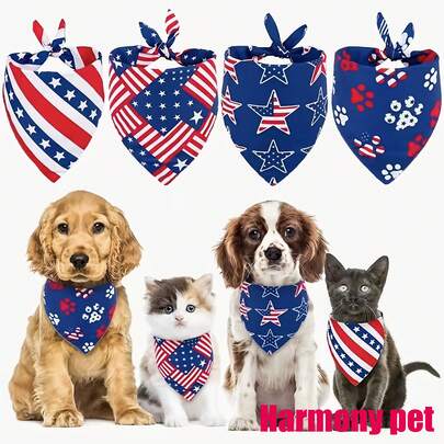 Lightweight & Breathable Pet Bandana, American Independence Day Flag Pattern, Pet Drool Scarf, Cats & Dogs Triangular Scarf, Pet Supplies (Thin, Soft & Skin-Friendly, Designed For Cats & Dogs)