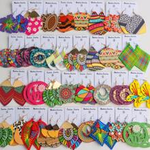 10 Pairs Boho Style Wooden Stud Earrings With Colorful Geometric Hollow Print, Suitable For Daily, Party And Gathering Wear, Random Design