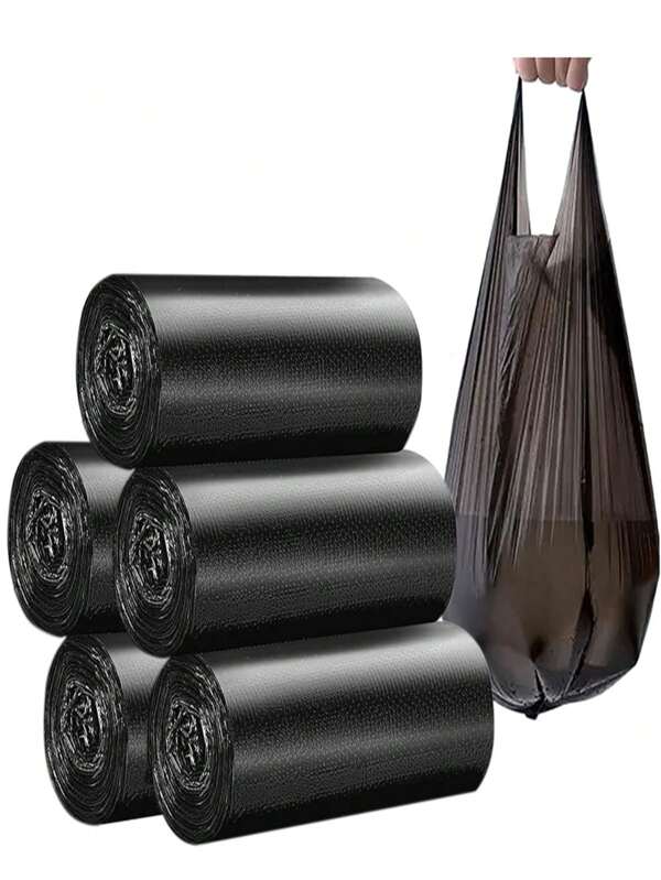 75 Piezas/150 Piezas Bolsas de basura negras pequeñas, capacidad de 4 galones, hechas de material PE duradero, con asas y puntos de rasgado, tamaño: 19.69 X 23.62 pulgadas