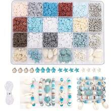 1 Box Of Simple Clay Beads: Ocean Style Friendship Couple DIY Bracelet Material Including Faux Pearl, Soft Pottery, Polymer, Turtle, Lettering, Starfish & Shell; Cute Gift For Girls Who Like Beading DIY - Ocean Colors - View 13