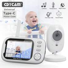 CDYCAM New 3.5 Inch Wireless Video Baby Monitor Color Night Vision Temperature Monitoring Two Way Audio Talk Baby Nanny Security Camera IR LED Night Vision Intercom