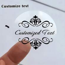 35pcs Personalized Carbon Black Transparent Vinyl Stickers For Simple -6 Styles,Customization Of Leaf Initials Handwritten Circular Wedding Personalized Stickers For Baptism Preferences, Parties, And Wedding Decorations, Black Custom Stickers 40mm School Supplies,Back To School
