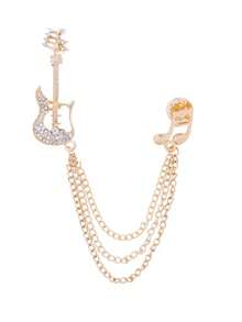 1pc Men's Guitar Music Note Brooch With Rhinestones And Tassel, Elegant Shirt Apparel Accessory