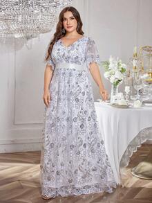 SUPGIR [Vestido de noche de gala de flores bordado con lentejuelas, cuello de rhinestone, mangas abullonadas elegantes] - Blanco - Ver 5
