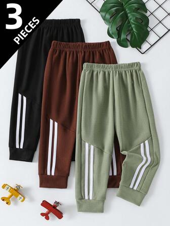 3pcs Kids Sweatpants, Thin Casual Long Pants For Daily Wear, Drawstring, Suitable For Boys Ages 3-12 Years, Spring/Summer
