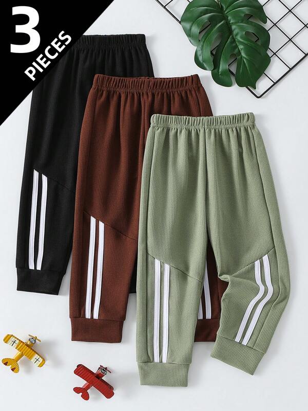 3 piezas Pantalones de chándal para niños, pantalones largos casuales delgados para uso diario, con cordón, aptos para niños de 3 a 12 años, primavera/verano