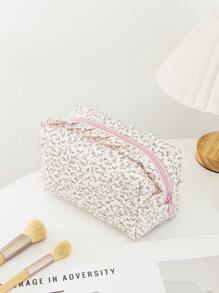 1 Peça Bolsa de Maquiagem Fofa com Laço, Portátil e Compacta, Padrão de Laço Fofo, Bolsa de Toucador de Viagem, Organizador de Maquiagem com Zíper, Bolsa Acolchoada de Cosméticos, Bolsa de Maquiagem Franzida com Zíper, Dobrável e Estilosa para Pincéis, Bolsa de Cosméticos Estética para Presente, Amiga, Itens Essenciais de Viagem, Férias, Verão, Volta às Aulas, Bolsa Escolar, Bolsa de Viagem para Mulheres, Bolsa de Maquiagem para Viagem
