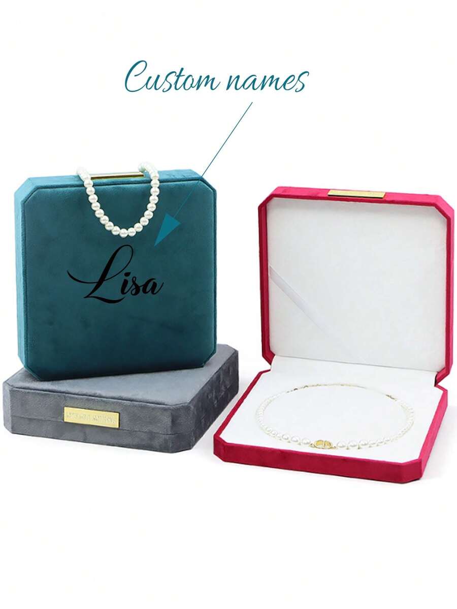 1pc Customized Velvet & Pearl Necklace Jewelry Box Octagon Shaped, Gift Box For Mother's Day, Women's Day