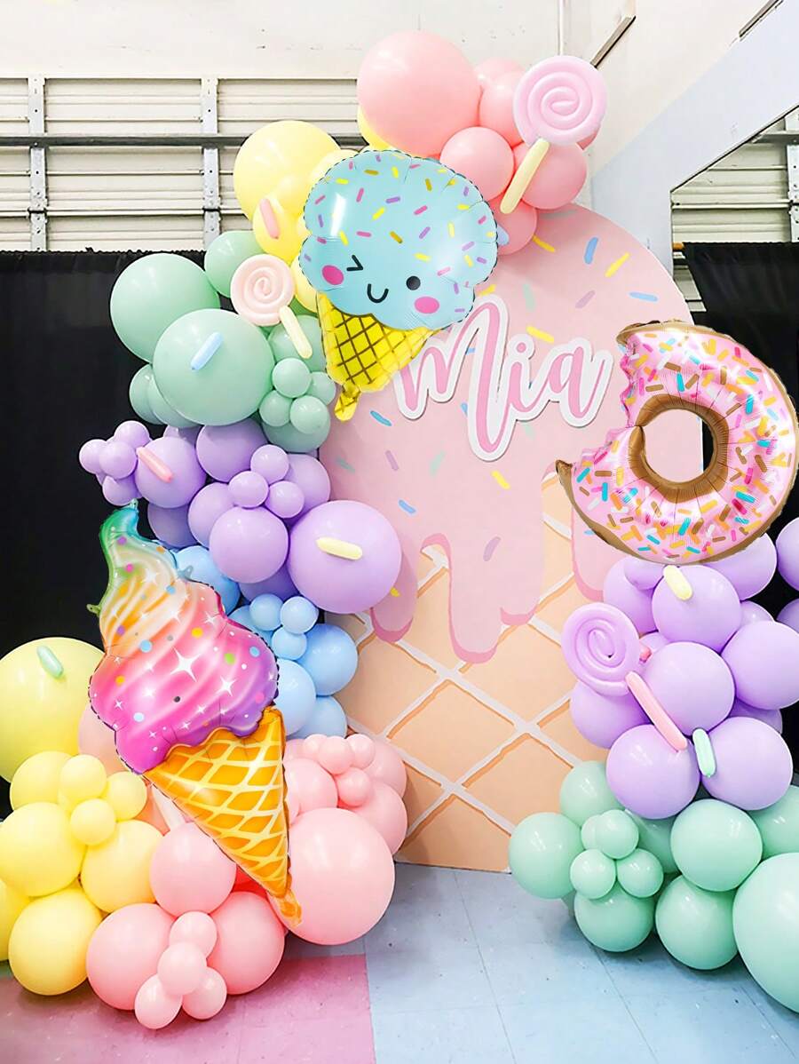 139 Stücke Süßigkeiten & Eis Geburtstags-thematischer Ballon Bogen Set, beinhaltet Donuts, Regenbogen Eiscreme Ballons, Makronen rosa/lila/blau/gelb/grün Latexballons für Geburtstagsparty, Sommerfestdekoration, Eisparten Dekoration, Makronen Geburtstagsthema, süße Ballondekoration, Dessert Geburtstagsparty Ballons, Jahrestag, Prinzessinnen Geburtstag, Mädchen Geburtstags Ballondekoration