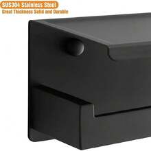 New  Matte Black Toilet Paper Holder  Shelf & 4 Towl Sticky Hooks, Self-Adhive Or Screw Mount Toilet Paper Roll Tissue Holder, SUS 304 Stainls Steel, Rustproof For RV& Bathroom Home - 黑色層架+4個掛鉤 - 查看 5