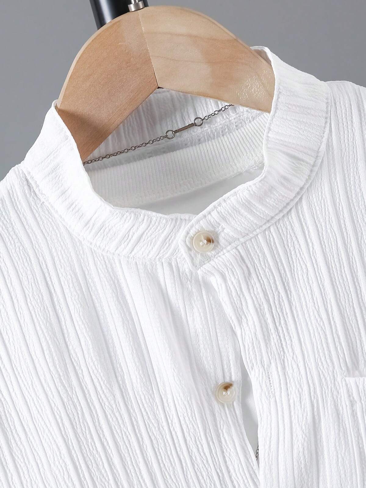 2 pièces/Set Chemise à col mao et short en tissu texturé pour garçons, été, âges 8-15 4
