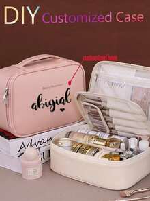 1pc Personalized Cosmetic Storage Bag With 26 Letter Pattern & Customizable Text, Large Capacity, Premium Makeup Organizer, Niche Design, Versatile, Practical, Minimalist, Vacation Atmosphere, Birthday Gift