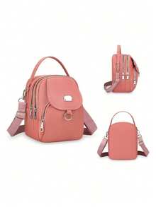 Túi đeo chéo thời trang nữ bằng vải Oxford, màu trơn, kiểu dáng thường ngày, khóa kéo, lớp lót polyester, phụ kiện đa năng hàng ngày, túi xách tay hoàn hảo, ba lô, dung tích lớn, thích hợp đi biển. - Nhiều màu - Xem 7