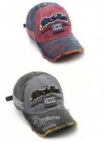 女士复古 1969 棒球帽，带做旧刺绣字母和孔洞设计，春夏遮阳情侣帽 - 彩色 - 查看 21