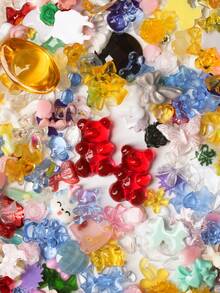 10 جرام / 50 جرام / 100 جرام من الزينة الملونة المختلفة الأشكال ثلاثية الأبعاد للأظافر، على شكل قلب وزهرة وفيونكة، من الراتنج المسطح للخلفية، أحجار الراين لتزيين الأظافر، مستلزمات DIY للمشغولات اليدوية والمجوهرات ومستلزمات الأظافر