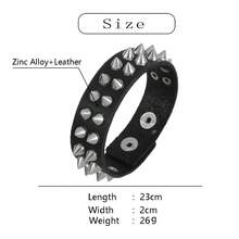 Brazalete de cuero negro exagerado con remaches, brazalete de remaches con picos, brazalete gótico punk de motocicleta, brazalete de cuero ancho, brazalete de puño, brazalete de hebilla metálica, unisex - Negro - Ver 4