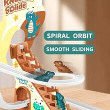 恐龙过山车玩具、恐龙爬梯音乐玩具、恐龙赛道、电动赛道游戏自动攀爬器、带恐龙迷你车的爬梯玩具、圣诞节、万圣节和新年礼物（不含电池） - 彩色 - 查看 11