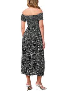 Vestido largo casual y suelto para mujer estilo boho de verano con hombros descubiertos y mangas de campana - Rosa - Ver 7