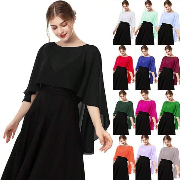 1 peça de poncho feminino leve de chiffon de cor sólida, primavera/verão, estilo europeu e americano, xale que cobre braços e ombros