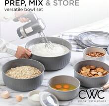 COOK WITH COLOR Prep Bowls With Lids- Wide And Deep Nesting Plastic Small Mixing Bowl Set With Lids, 8 Piece Set - Wide Bowls, Gray - Gray - View 6