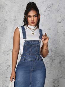 Women Casual Denim Strap Dress, Loose Comfortable Multifunctional Long Dress With Multiple Buttons And Detachable Straps, Versatile And Slimming
