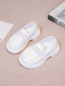 Girls' Soft Bottom Loafers New Autumn Versatile Low Vamp British Style Small Leather Shoes, Children