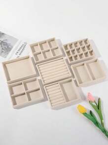 10/1pc Beige And Grey Small Velvet Jewelry Display Tray - Fabric Lined Storage Box For Bracelets, Earrings And Rings, Jewelry Storage Tray, Jewelry Tray, Earrings, Jewelry Necklaces, Rings, Home Decor