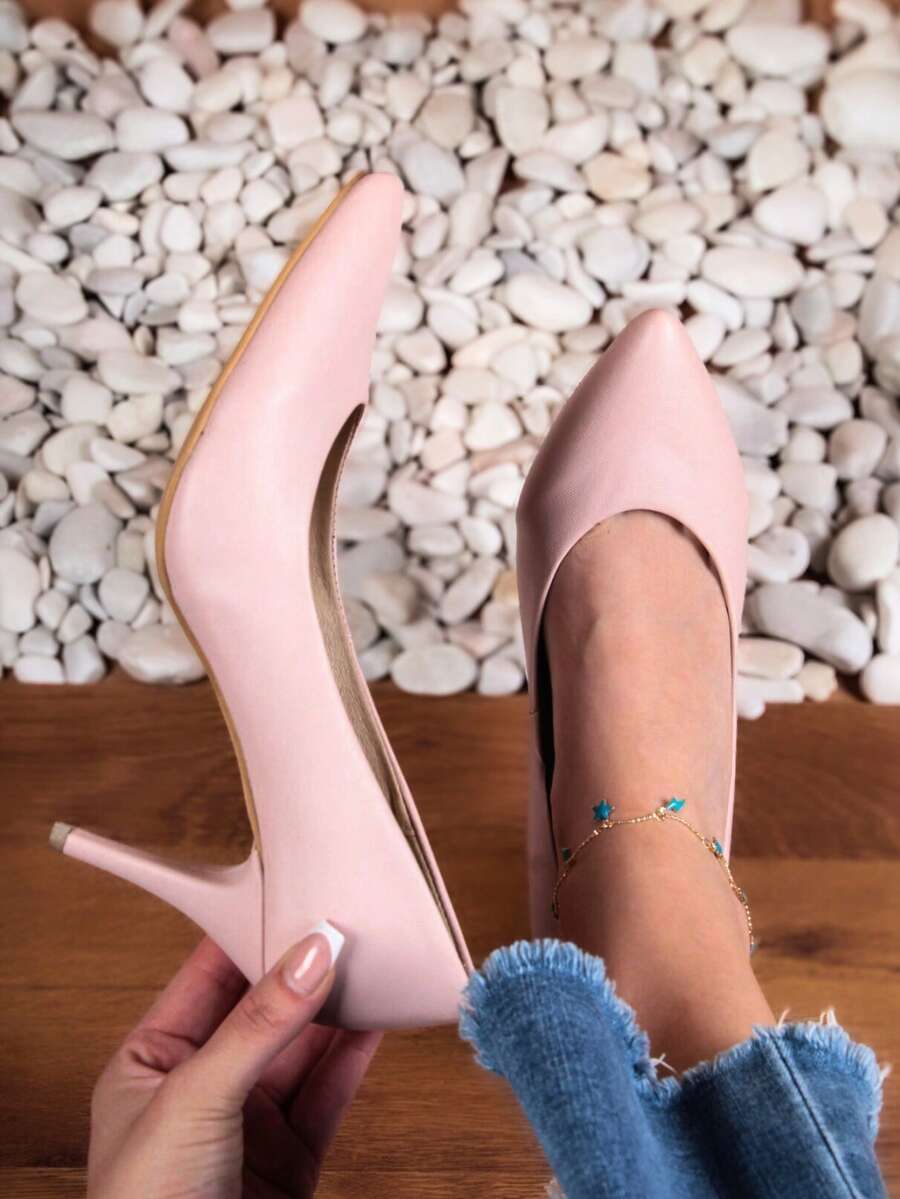 Zapatos de tacón bajo con punta puntiaguda para mujeres, diseño clásico y versátil - Rosa - Ver 1