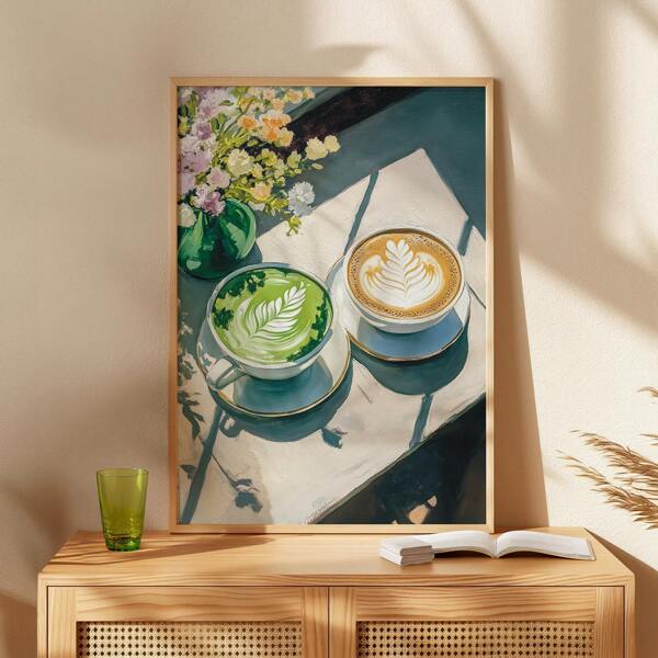 1 pieza Cuadro de arte de pared vintage "Slow Morning Club" impresión en lienzo, decoración artística para desayuno, sala de estar o cocina, póster de matcha, estilo cottage core, pintura de flores, cita de café, regalo para ella, sin marco o con marco