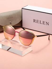 RELEN 1pc RELEN Women's Fashion Glasses, New Brand Design Cat Eye Metal Frame Colorful Lens, Personalized Street Style, Gifts For Ladies, With Glasses Case And Cloth, Suitable For Beach, Outdoor, Riding, Sun Protection, Stage Performance, Party