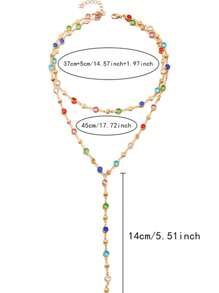 1pc Fashionable Personalized Multi-Color Zirconia Oval Metal Chain Y-Necklace, Suitable For Travel, Dating, Party And Daily Wear (Chain & Stone Color Are Random)