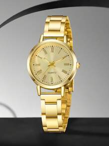 2PCS Alloy Strap Women's Watch Set Fashion Classic Roman Numeral Scale Circular Dial Quartz Watch Set Suitable For Daily Clothing Matching Or Holiday Gifts