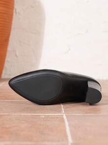 2025 秋冬法式尖头粗跟宽筒修身高筒马靴，百搭女士高跟及膝靴，黑色靴子 - 黑色 - 查看 7