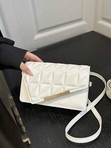 时尚绗缝翻盖方形手提包，适合女士，多功能休闲手提包，适合购物和约会