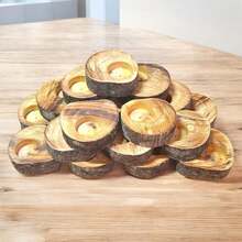 Kit 06 Castiçal de Vela Madeira Decoração Natal Lembrança Batizado Casamento Porta Velas Lembrancinha