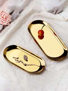 1pc High Aesthetic Stainless Steel Jewelry Plate, Cosmetic Metal Plate, Oval Tray. He Immediately Places A Storage Tray To Bring A High-Quality Experience To Your Life. Storage And Organization. Convenient And Practical. Jewelry Storage.