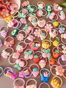 50 件/套可爱发圈套装 - 女士和女孩的彩色弹性发带，适用于马尾辫和辫子、发球、发带、发饰、马尾辫夹、发圈、发橡皮筋 - 混色隨機50件 - 查看 3