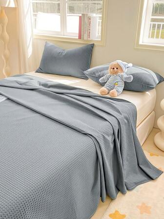 1 Pc Waffle Weave Flat Sheet, Soft & Comfortable, Solid Gray Color, Will Not Shrink Or Deform