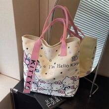 Sanrio Hello Kitty Cartoon Cute Canvas Bag, Portable Large Capacity Student Carrying Shoulder Bag, Cute Commuting Tote Bag, Suitable For Work, Travel, School, Daily Use