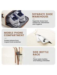 Lightweight Laptop Travel Backpack, Lightweight Schoolbag, Large Capacity Business Work Bag For 15.6-Inch Laptop,Carry-On Travel Backpack For Men Women, No Check-In, School Bag Backpack With Shoe Compartment, Nylon Material, For Men, Women, Outdoor Leisure, Business Trip, Short Trip, Computer Backpack Fits 15.6/16.1 Inch Laptop, Casual Style, Perfect For Daily Commute, Commuter Backpack, Vacation Style - Beige - View 8