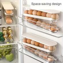 双层滚动鸡蛋分配器 - 可容纳约 12-14 个鸡蛋，自动节省空间的冰箱和橱柜存储，旋转冰箱侧门鸡蛋储存盒，PET 冰箱鸡蛋收纳盒，冰箱鸡蛋托盘，保持鸡蛋新鲜，精美的厨房整理工具，圣诞节礼物，万圣节礼物