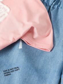 两件套少女休闲蝴蝶印花短袖上衣和直筒裤套装