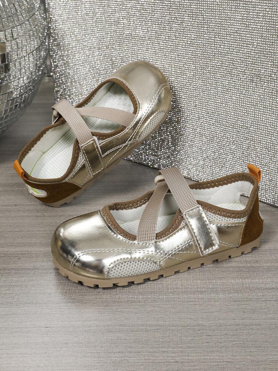2025 Spring/Summer Comfortable Sports Shoes, Girls Magic Strap Mary Jane Flats, Girls Fashion Versatile Ballet Shoes - 金色 - 查看 1